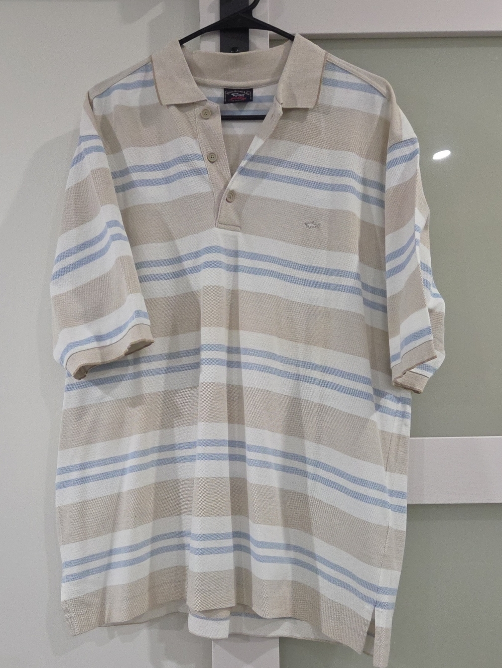 Paul & Shark Beige, Light Blue & White Striped Polo